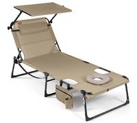 Homecall Set di 2 lettini prendisole con apertura facciale e tettuccio parasole, sedia a sdraio pieghevole, schienale regolabile in 4 posizioni, portata fino a 180 kg, per giardino, spiaggia e