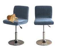 HOMECOVER Coprisedia Da Bar Con Schienale, Elastico Velluto Tessuto Copriseduta Per Sgabelli Da Bar Rimovibili Schienale Basso Girevole Coprisedie-blu grigio-2 pezzi