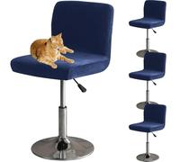 HOMECOVER Coprisedia Da Bar Con Schienale, Elastico Velluto Tessuto Copriseduta Per Sgabelli Da Bar Rimovibili Schienale Basso Girevole Coprisedie-blu navy-4 pezzi
