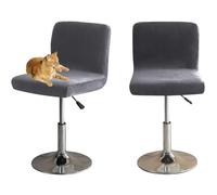 HOMECOVER Coprisedia Da Bar Con Schienale, Elastico Velluto Tessuto Copriseduta Per Sgabelli Da Bar Rimovibili Schienale Basso Girevole Coprisedie-grigio-2 pezzi