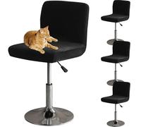 HOMECOVER Coprisedia Da Bar Con Schienale, Elastico Velluto Tessuto Copriseduta Per Sgabelli Da Bar Rimovibili Schienale Basso Girevole Coprisedie-Nero-4 pezzi