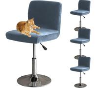 HOMECOVER Coprisedia Da Bar Con Schienale, Elastico Velluto Tessuto Copriseduta Per Sgabelli Da Bar Rimovibili Schienale Basso Girevole Coprisedie-blu grigio-4 pezzi