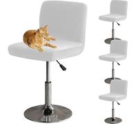 HOMECOVER Coprisedia Da Bar Con Schienale, Elastico Velluto Tessuto Copriseduta Per Sgabelli Da Bar Rimovibili Schienale Basso Girevole Coprisedie-Bianco-4 pezzi