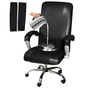HOMECOVER Elastico Coprisedia Da Ufficio Impermeabile, Universale In Pelle PU Girevole Computer Coprisedia Con Copribraccioli Per Poltrone Rimovibili-Nero-Large