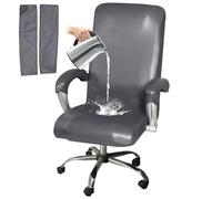 HOMECOVER Elastico Coprisedia Da Ufficio Impermeabile, Universale In Pelle PU Girevole Computer Coprisedia Con Copribraccioli Per Poltrone Rimovibili-grigio A-Large