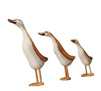 HomeDecTime Statua di Anatra Artificiale Dipinta A Mano in Legno Dipinta A Mano 3 Pezzi/Set