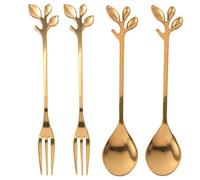 HOMEDEK Leaf Cucchiaio di caffè Forche, 4 Pacco (2 Cucchiai 2 Forchette) Demitasse Espresso Cucchiaio E Antipasto Dessert Forks Set, 4,7 Pollici Tea Spoon Set