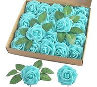 homEdge Rose artificiali, 25 fiori artificiali in schiuma con stelo per decorazioni domestiche, bouquet di nozze, feste, certerpiece, anniversari, celeste