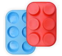 homEdge Stampo per muffin in silicone per 6 tazze, confezione da 2 pezzi, antiaderenti, colore: blu e rosso