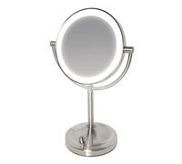 HoMedics Beauty Spa, Specchio Cosmetico per Trucco Illuminato con Luci LED, Specchio Double Face Rotante con Regolatore della Luce e Ingrandimento da 1X e 7X, a Batteria, 16.5x25x36.5 cm, Bianco