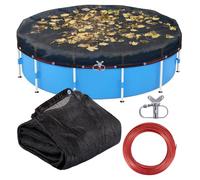 HOMEE Copertura per foglie da piscina, rete a maglia fine per piscina fuori terra, con verricello e cavo, riduce la pulizia, protegge la copertura invernale della piscina