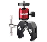 Homeet Super Morsetto Clamp con Teste Treppiedi Supporto Pinza Fotocamera Granchio Clip Rotazione a 360°con Filettature da 1/4 "e 3/8" per Monitor/Flash LED/Telecamera/Microfono/GPS【Rosso Teste】