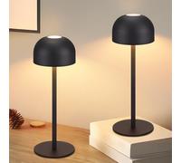 Homefire Lampada da tavolo a LED senza fili, 2 pezzi, lampada da comodino a batteria, USB-C ricaricabile, 3000 K-6500 K, dimmerabile, in metallo, impermeabile, con funzione di memoria, per interni ed