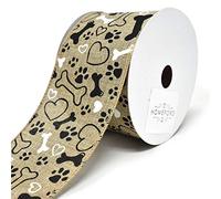 Homeford Doggy Paws and Bones Wired Linen Ribbon, 2-1/2-Inch, 10-Yard (Natural)