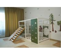 HOMEforDREAMS Letto da ginnastica per bambini a partire dai 4 anni: letto 2 in 1 ispirato Montessori nei colori bianco e verde, senza tavola interna (Rock + Step Boards, 200 x 100 cm)