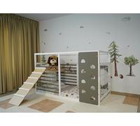HomeForDreams Letto da ginnastica per bambini a partire dai 4 anni: letto 2 in 1 ispirato Montessori in grigio e bianco (tavola caricatrice, 200 x 120 cm)