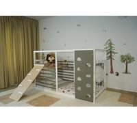 HomeForDreams Letto da ginnastica per bambini a partire dai 4 anni: letto 2 in 1 ispirato Montessori in grigio e bianco laccato (Rock Board, 190 x 135 cm)