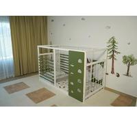 HOMEforDREAMS Letto da ginnastica per bambini a partire dai 4 anni: letto 2 in 1 ispirato Montessori nei colori bianco e verde, senza bordo interno (No Boards, 200 x 90 cm)