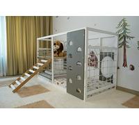 HomeForDreams Letto da ginnastica per bambini a partire dai 4 anni: letto 2 in 1 ispirato Montessori in grigio e bianco laccato (Step Board, 200 x 100 cm)