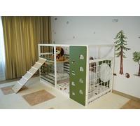 HOMEforDREAMS Letto da ginnastica per bambini a partire dai 4 anni: letto 2 in 1 ispirato Montessori, laccato verde e bianco (Ladder Board 160 x 90 cm)