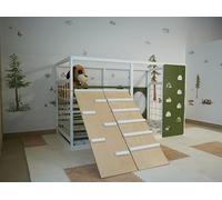 HOMEforDREAMS Letto da ginnastica per bambini a partire dai 4 anni: letto 2 in 1 ispirato Montessori in verde e bianco (caricatore + tavole rock, 160 x 70 cm)