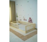 HOMEforDREAMS: Letto da terra per bambini, design in legno di ispirazione Montessori con guide rotaie e doghe (200 x 160 cm)