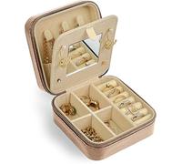 HomeGadget Astuccio da viaggio per gioielli con specchio - [ Ideale per le Donne ] - Astuccio per gioielli in ecopelle con zip - Organizzatore di gioielli - Rosa