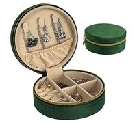 HomeGadget Astuccio da viaggio per gioielli - [ Ideale per le Donne ] - Astuccio per gioielli rotondo in velluto con zip - Organizzatore di gioielli - Verde