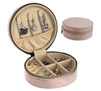 HomeGadget Astuccio da viaggio per gioielli - [ Ideale per le Donne ] - Astuccio per gioielli rotondo in velluto con zip - Organizzatore di gioielli - Rosa