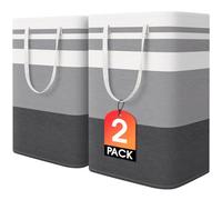 HomeHacks Confezione da 2 cesti portabiancheria grandi, impermeabili, autoportanti, pieghevoli, con manici rinforzati, per lavanderia, dormitorio universitario, bagno, camera da letto (grigio, 75 x 2)
