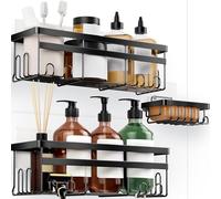 HomeHacks Portaoggetti da doccia, confezione da 3 con portasapone, senza fori, organizer antiruggine con ganci salvaspazio, essenziali per appartamenti per bagno, cucina e soggiorno, mensola per