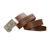 HomeJoySet Cintura A Cricchetto In Pelle Da Uomo - Fibbia Automatica Con Drago Argentato Inciso, 4 Cm Di Larghezza, Cinturino Regolabile Con Motivo Coccodrillo(Brown,130cm/51)