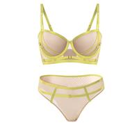 HomeJoySet Completo Reggiseno E Slip Push-up da Donna - Pizzo Sexy, Spalline Regolabili, Effetto Levigante, Aggiunge Una Coppa, Rosa(Yellow,36C)