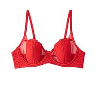 HomeJoySet Reggiseno Balconcino Sexy in Pizzo Luccicante da Donna, Senza Fodera, 1/2 Tazza, Bralette Semi Trasparente Senza Ferretto(Ruby Red,36B)
