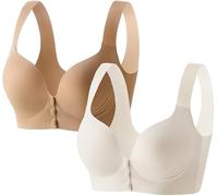 HomeJoySet Reggiseno con Chiusura Frontale A Bottone for Donna, Comodi Reggiseni con Chiusura Frontale E Spalline Regolabili(2pcs-2,L)