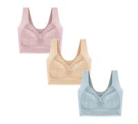 HomeJoySet Reggiseno Push-up Senza Cuciture da Donna, Senza Ferretto, con Design in Pizzo E Splendido Supporto for La Schiena(3 PCS B,XL)