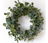 HomeKaren Ghirlanda di eucalipto per porta d'ingresso, 55,9 cm, fatta a mano, con foglie verdi, per estate, primavera e tutte le stagioni, ghirlanda floreale verde per parete e esterno