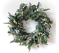 HomeKaren Ghirlanda per porta d'ingresso, 56 cm, per tutte le stagioni, foglie di eucalipto olivo e bacche miste bianche, per interni ed esterni, casa, veranda, parete, finestra, festival, decorazione
