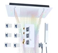 Homekicen Sistema doccia a LED, deviatore a 4 funzioni, valvola in ottone | Cromo, placcatura multistrato, 30,5 x 61 cm, soffione a cascata a pioggia 2 funzioni, getti massaggianti per tutto il corpo e