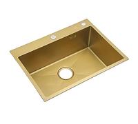 Homelava Lavello da cucina in acciaio inossidabile spazzolato oro Lavello da cucina con vasca singola sopra il lavandino con tutti gli accessori (68 cm * 45 cm)