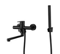 Homelava Rubinetti Vasca da Bagno a Muro con Doccetta, Rubinetto Miscelatore Vasca da Bagno Nero, Acciaio Inossidabile 304， Braccio Girevole 23 cm, Girevole a 360°