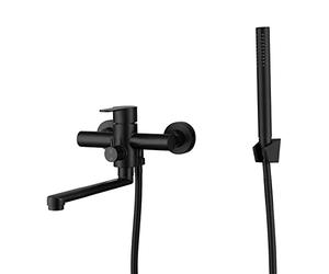 Homelava Rubinetti Vasca da Bagno a Muro con Doccetta, Rubinetto Miscelatore Vasca da Bagno Nero, Acciaio Inossidabile 304， Braccio Girevole 23 cm, Girevole a 360°