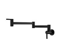 HomeLava Rubinetto a muro in ottone, Rubinetto da cucina nero a parete, Rubinetto riempitore per pentola, Pieghevole, Allungabile, Doppio snodo, 2 maniglie (nero)