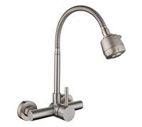 HomeLava Rubinetto a Parete Cucina, Acciaio Inox 304, Rubinetto a Muro Miscelatore Fredda e Calda, Distanza Fori 13,5-16,5 cm