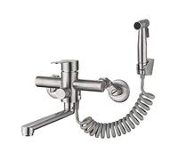 HomeLava Rubinetto da Cucina a Parete con Doccetta, Rubinetto Cucina per Lavello Girevole 360°, Rubinetto da Muro in Acciaio Inox 304, Nichel Spazzolato, Distanza del Foro di 7-23 Cm