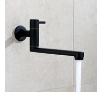 HomeLava Rubinetto da cucina, montaggio a parete, solo acqua fredda, rubinetto da parete, rubinetto per acqua fredda con 360 rotante, beccuccio lungo 18 cm, in acciaio inox nero