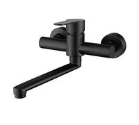 HomeLava Rubinetto da muro nero, Miscelatore da parete per cucina, girevole a 360 ° design retrò modello lungo, Tubo rotante 23cm