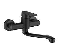 HomeLava Rubinetto della cucina Rubinetto per lavello Monocomando 360 ° Girevole Montaggio a parete Style Retro Nero opaco