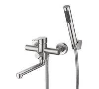 HomeLava Rubinetto per Vasca da Bagno con Doccetta Miscelatore Monocomando da Parete in Acciaio Inox Spazzolato con Deviatore Miscelatore Monocomando con Tubo Doccia da 1,5 m.