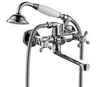 HomeLava Rubinetto per vasca da bagno con doccetta, miscelatore per vasca da bagno, rubinetto nostalgico, miscelatore a due manopole per vasca da bagno, cromato